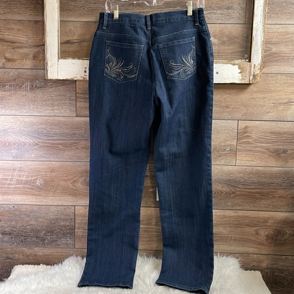 Gloria Vanderbilt Amanda Jeans Embroidered Pockets Size 10, Indigo Blue